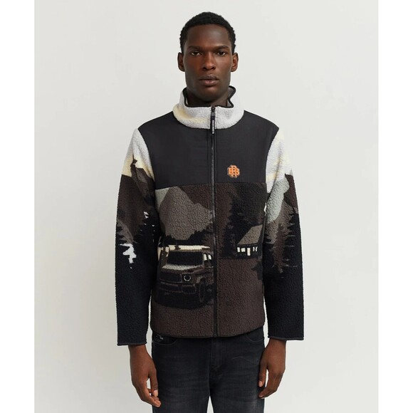 Reason Men's Black Gray Allover Print Mountain Pattern Fleece Jacket Size M - Picture 3 of 7